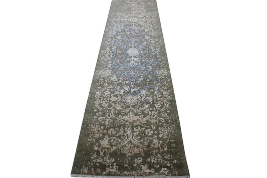 Transitional Abstract Broken Design Wool/silk Hand Knotted Rug 2.5x9.10 -w2074