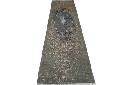 Transitional Abstract Broken Design Wool/silk Hand Knotted Rug 2.5x9.10 -w2074