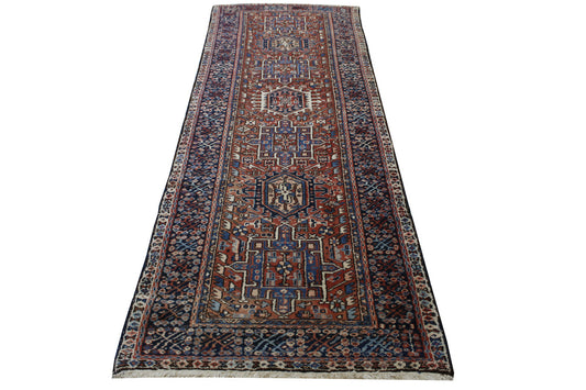 Traditional Antique Heriz Wool Hand Knotted Rug 3.2x9.3 -w3075