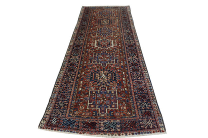 Traditional Antique Heriz Wool Hand Knotted Rug 3.2x9.3 -w3075