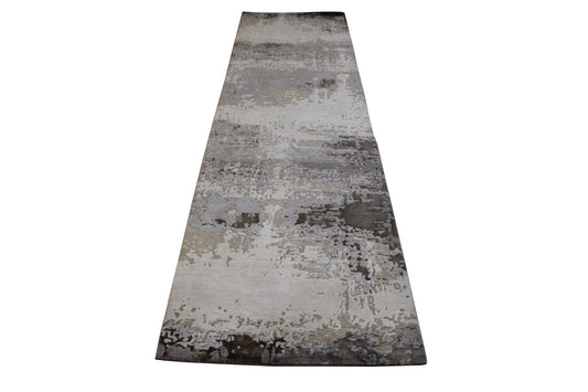 Modern Abstract Broken Design Wool/silk Hand Knotted Rug 2.7x9.11 -w20256