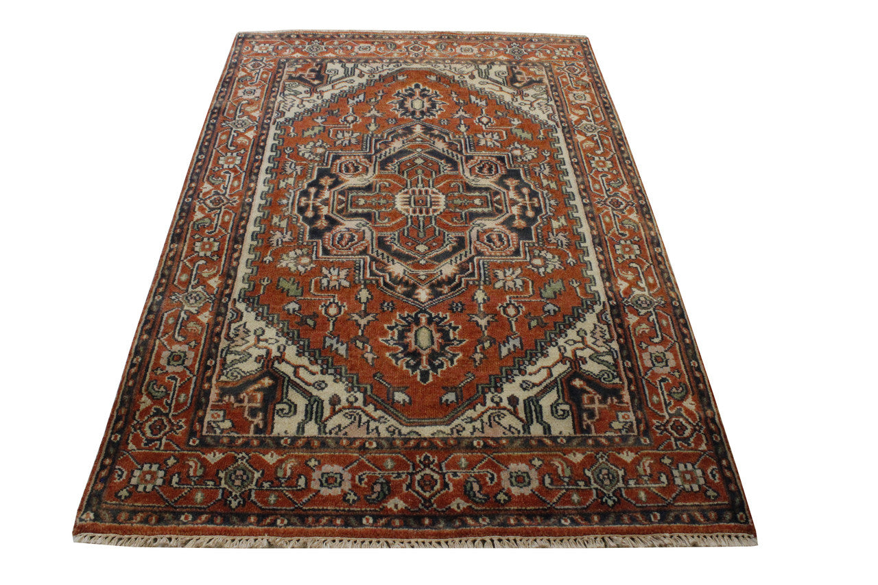 Tribal Heriz Wool Hand Knotted Rug 4x6 - w20092