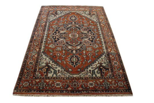 Tribal Heriz Wool Hand Knotted Rug 4x6 - w20092