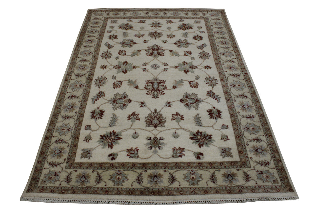 Traditional Indo Agra Chobie Wool Hand Knotted Rug 4x6 - w20150