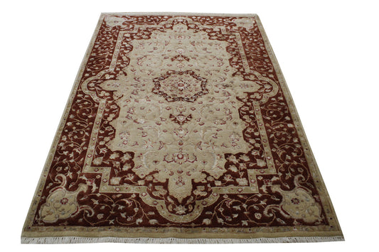 Traditional Jaipur Tabriz Design Wool/Silk Hand Knotted Rug 4x6 - w2213