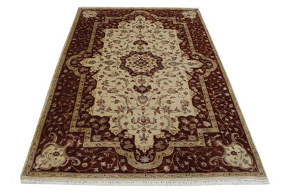 Traditional Jaipur Tabriz Design Wool/Silk Hand Knotted Rug 4x6 - w2213