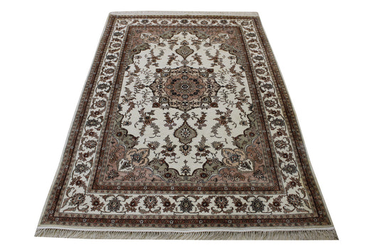 Traditional Sino Chinese Tabriz Silk Hand Knotted Rug 4x6 - w5049