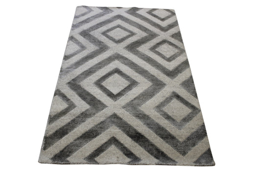 Modern Diamond Design Wool/silk Hand Knotted Rug 3x5 - w2052