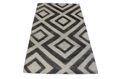 Modern Diamond Design Wool/silk Hand Knotted Rug 3x5 - w2052