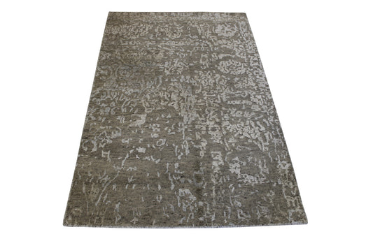 Transitional Abstract High low Wool/silk Hand Knotted Rug 3x5 - w2021