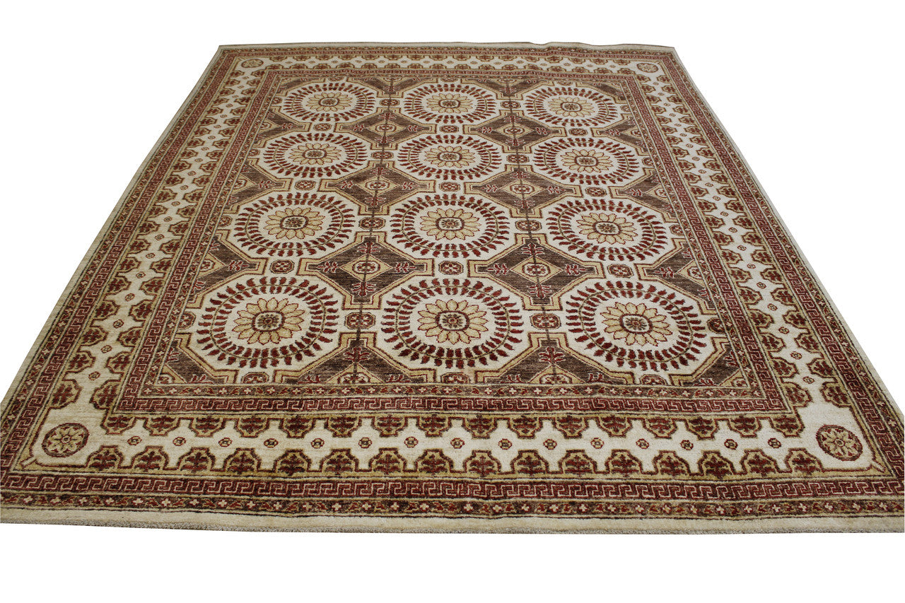 Traditional Khotan Peshawar Wool Hand Knotted Rug 7.0X8.0 - w5041