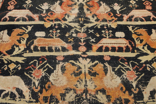 Traditional Antique Tabriz lowpile worn fair condition Wool Hand Knotted Rug 4.0x6.0 - w5039