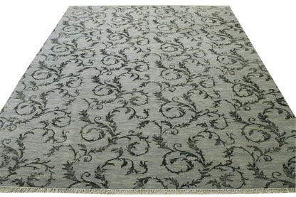 Transitional Floral Design Wool Hand Knotted Rug 8x10 -w2156