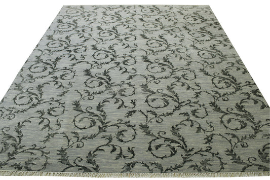 Transitional Floral Design Wool Hand Knotted Rug 8x10 -w2156