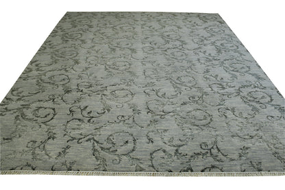 Transitional Floral Design Wool Hand Knotted Rug 8x10 -w2156