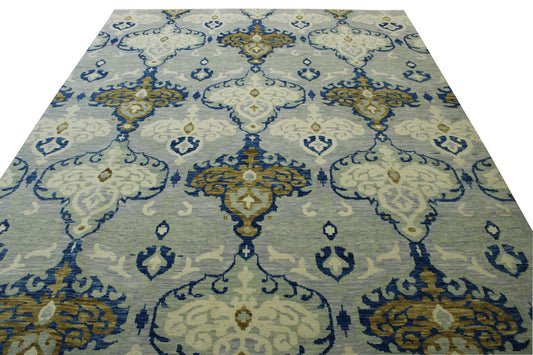 Transitional Ikat Design Wool Hand Knotted Rug 8x10 -w2158