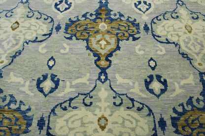 Transitional Ikat Design Wool Hand Knotted Rug 8x10 -w2158
