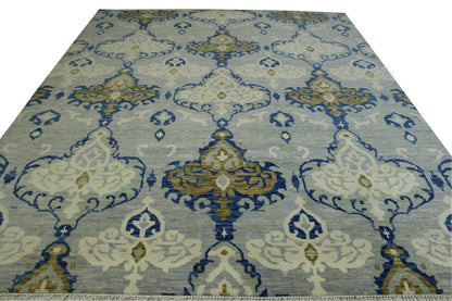 Transitional Ikat Design Wool Hand Knotted Rug 8x10 -w2158