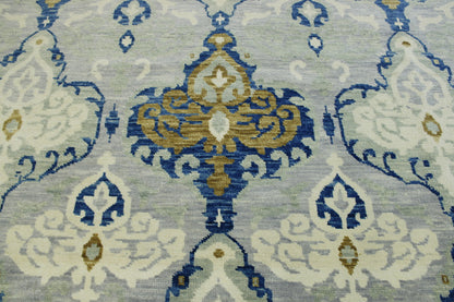 Transitional Ikat Design Wool Hand Knotted Rug 8x10 -w2158