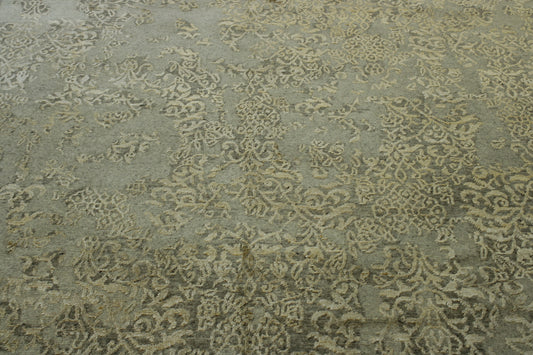 Tansitional Abstract Broken Design Wool/silk Hand Knotted Rug 8x10 -w2014