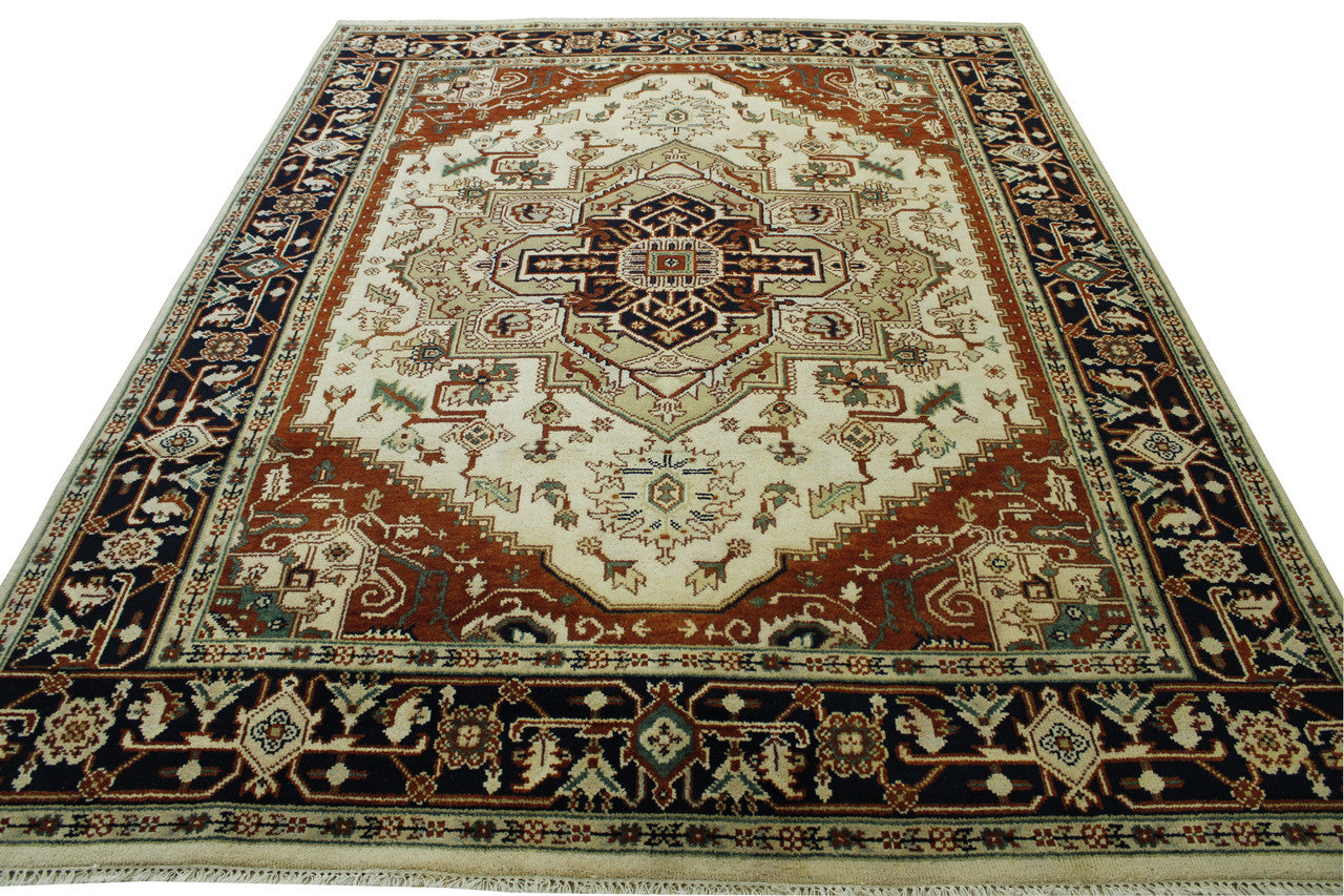 Tribal Heriz Wool Hand Knotted Rug 8x10 -w20259