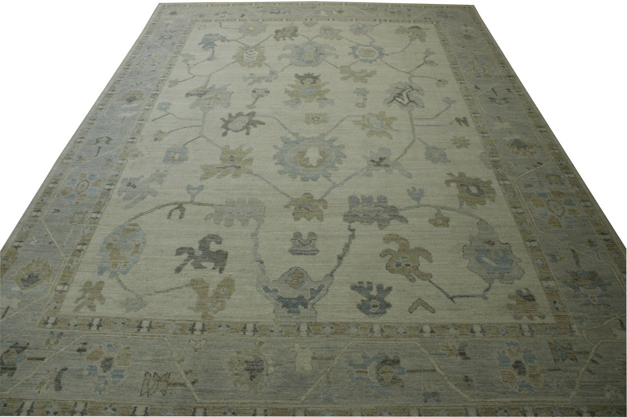 Oushak White wash Chobie Wool Hand knotted Rug 9.0x12.0 - w5065