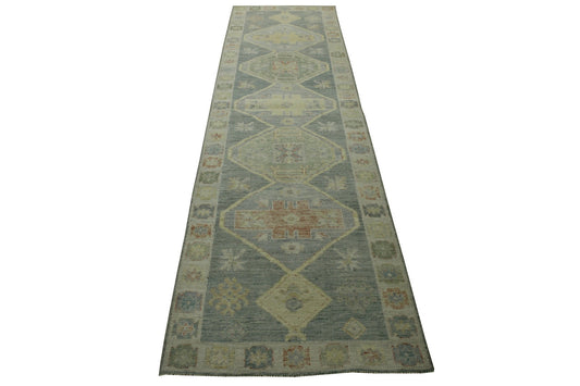 Oushak White wash Chobie Wool Hand Knotted Rug 3.0x11.4 -w5073