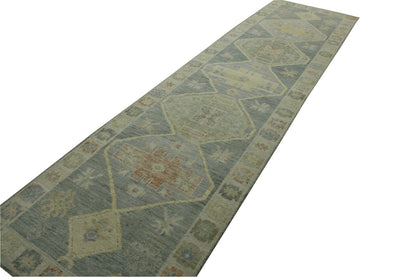 Oushak White wash Chobie Wool Hand Knotted Rug 3.0x11.4 -w5073