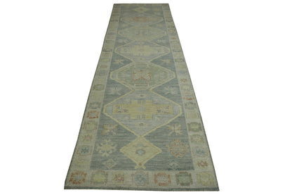 Oushak White wash Chobie Wool Hand Knotted Rug 3.0x11.4 -w5073