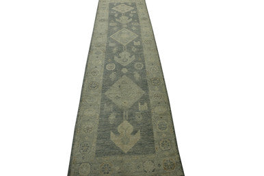Oushak White wash Chobie Wool Hand Knotted Rug 2.7x10.5 -w5075