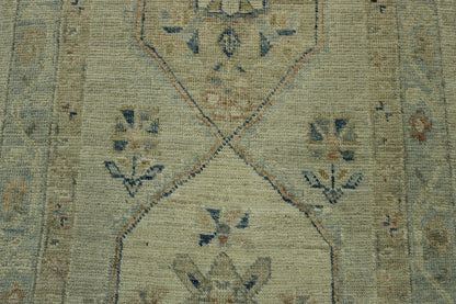 Oushak White wash Chobie Wool Hand Knotted Rug 2.8x11.0 -w5078