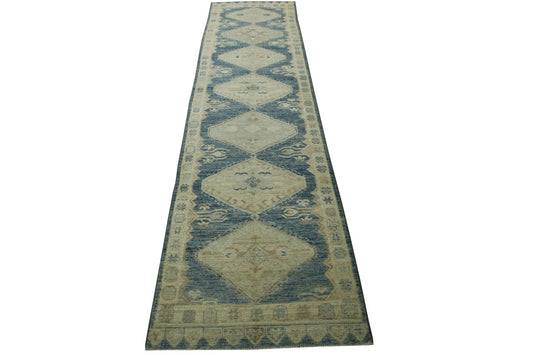 Oushak White wash Chobie Wool Hand Knotted Rug 2.8x12.0 -w5080