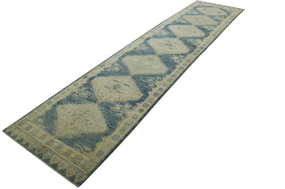 Oushak White wash Chobie Wool Hand Knotted Rug 2.8x12.0 -w5080