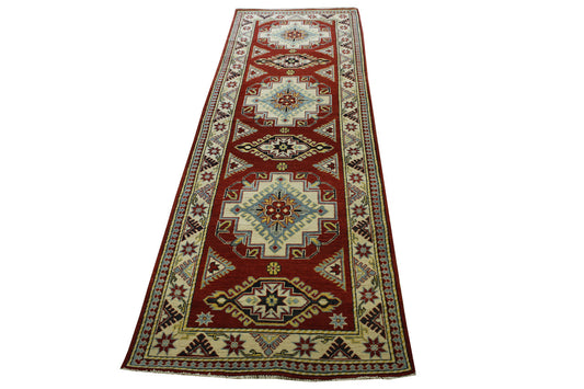 Tribal Super Kazak Wool Hand Knotted Rug 4.0X10.0 -b-146