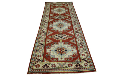 Tribal Super Kazak Wool Hand Knotted Rug 4.0X10.0 -b-146