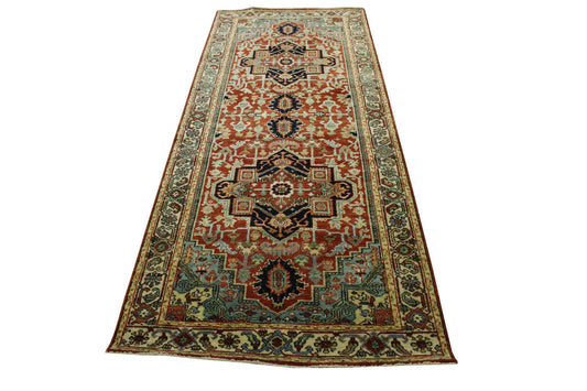 Tribal Heriz Wool Hand Knotted Rug 4.0X10.0 -w5091