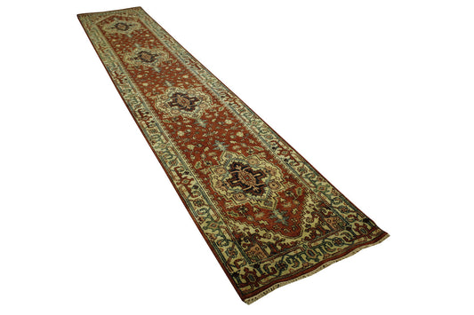 Tribal Indo Heriz Wool Hand Knotted Rug 2.6x14.0 -w20070