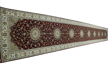 Traditional Fine Nain Wool/silk Hand Knotted Rug 2.6X20.0 -w20245
