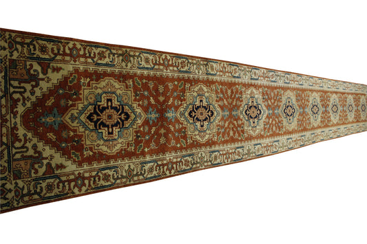 Tribal Indo Heriz Wool Hand Knotted Rug 2.6x20.0 -w20073