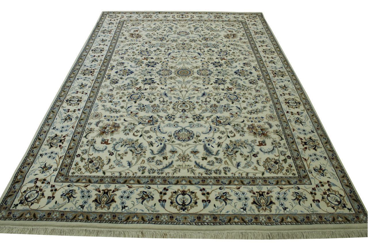 Traditional Fine Nain Wool/silk Hand Knotted Rug 6X9 - w2379