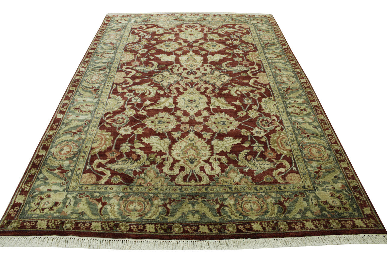 Traditional Mashad Design Wool Hand Knotted Rug 6X9 - w2264