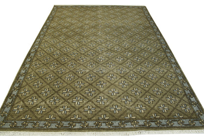 Tribal Flower Kerman Wool Hand Knotted Rug 6X9 - w2239