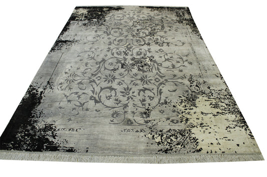 Transitional Broken Floral Design Wool/silk Hand Knotted Rug 6X9 - w2233