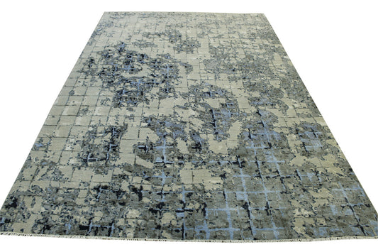 Transitional Abstract Design Wool/silk Hand Knotted Rug 6X9 - w2072