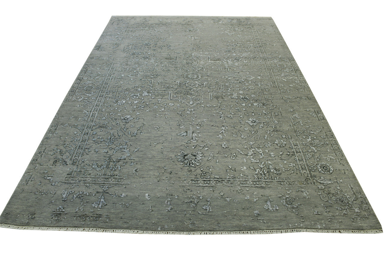 Transitional Broken Heriz Design Wool/silk Hand Knotted Rug 6X9 - w20160