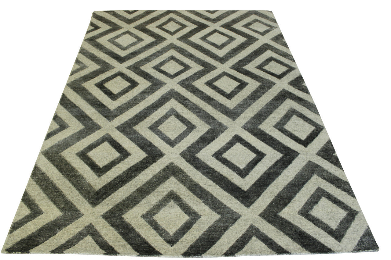 Modern Diamond Design Wool/silk Hand Knotted Rug 5.0X8.0 - w2046