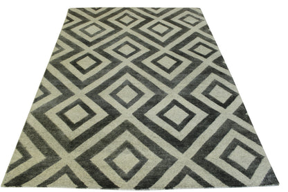 Modern Diamond Design Wool/silk Hand Knotted Rug 5.0X8.0 - w2046