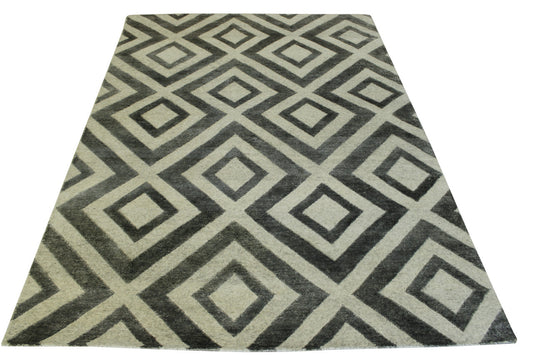 Modern Diamond Design Wool/silk Hand Knotted Rug 5.0X8.0 - w2046