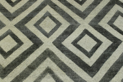 Modern Diamond Design Wool/silk Hand Knotted Rug 5.0X8.0 - w2046