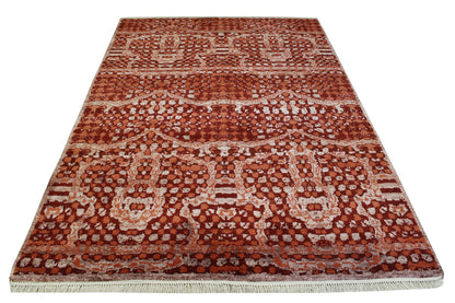 Modern Ikat Design Wool/silk Hand Knotted Rug 5.0X8.0 - w2250